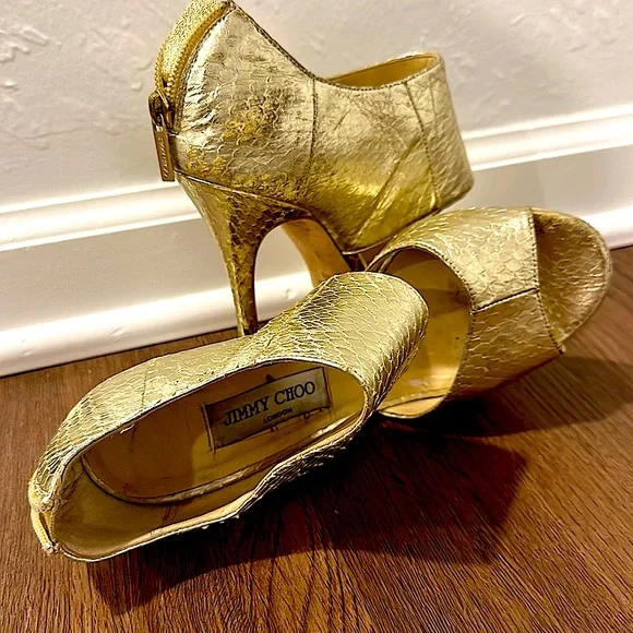 Jimmy Choo high heel size 38 metallic gold python shoes - Picture 4 of 4